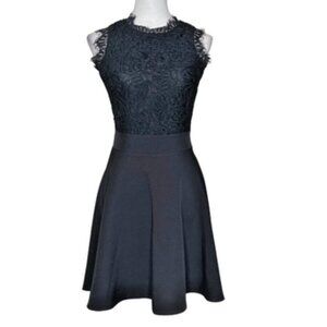 Lady Style Women's Black Faux Feather Lace Fit & Flare Back Zip Dress Sexy Sz M